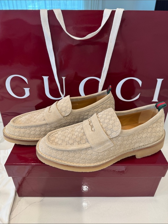 Gucci Other - Gucci MEN Beige Suede Micro GG Monogram Penny Loafers  Oatmeal EUR 9.5 US 10.5